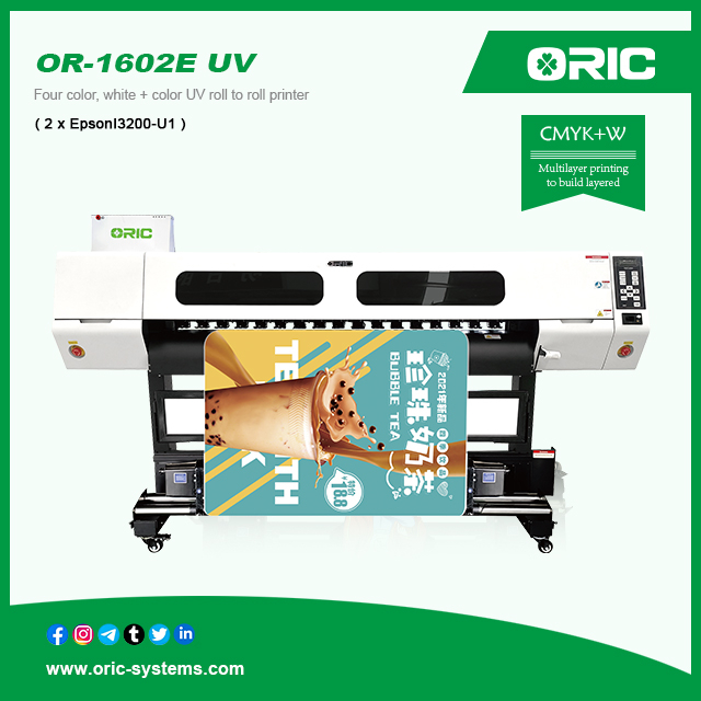 OR-1602E UV Four color white + color UV roll to roll printer (3200-U1x2) Economical UV roll to roll printer