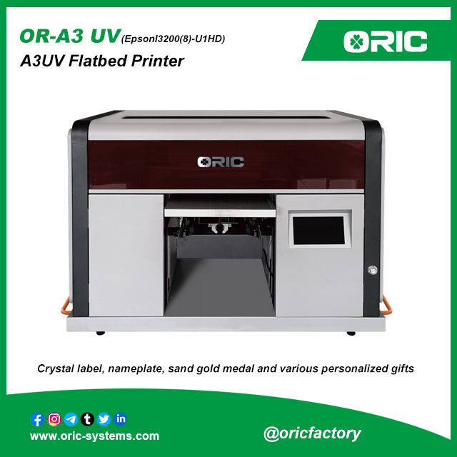 Nanjing ORIC OR-A3 UV Flatbed Printer 3040uvFlatbed Crystal label, nameplate, sand gold medal and various personalized gifts printer