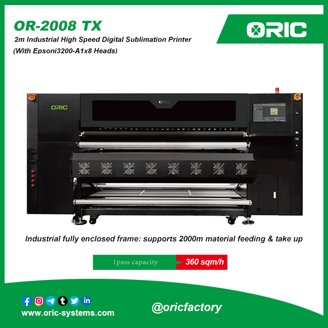 ORIC factory OR-2008TX 2m Industrial High Speed Digital Sublimation Printer supports 2000m material feeding & take up