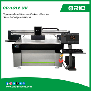 OR-1612 UV High speed multi-function Flatbed UV printer Y-axis dual screw drive / Accurate ink volume and iquid level display / Horizontal printing width 1600mm / Printing height ≤15cm