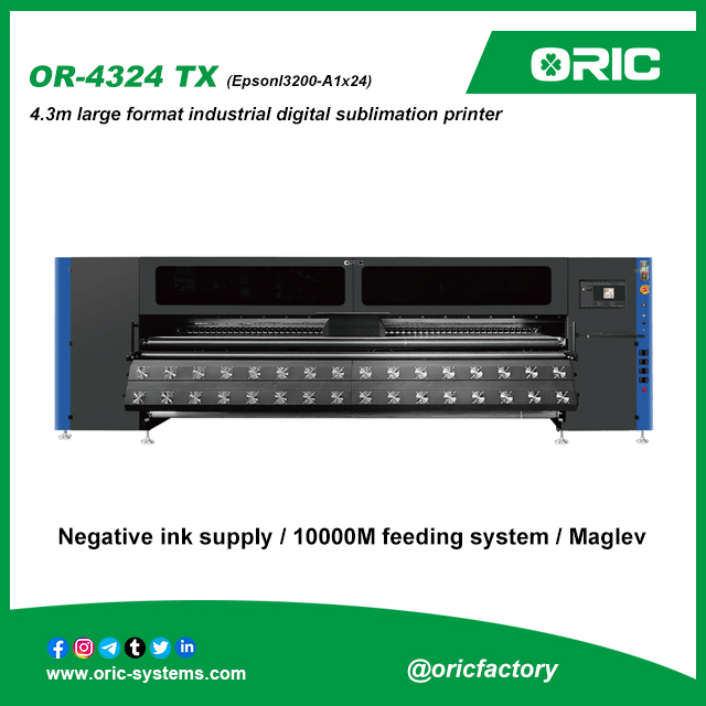 ORIC factory OR-4324TX 4.3m large format industrial digital sublimation printer 10000M takeup&feeding system Negative ink supply Maglev